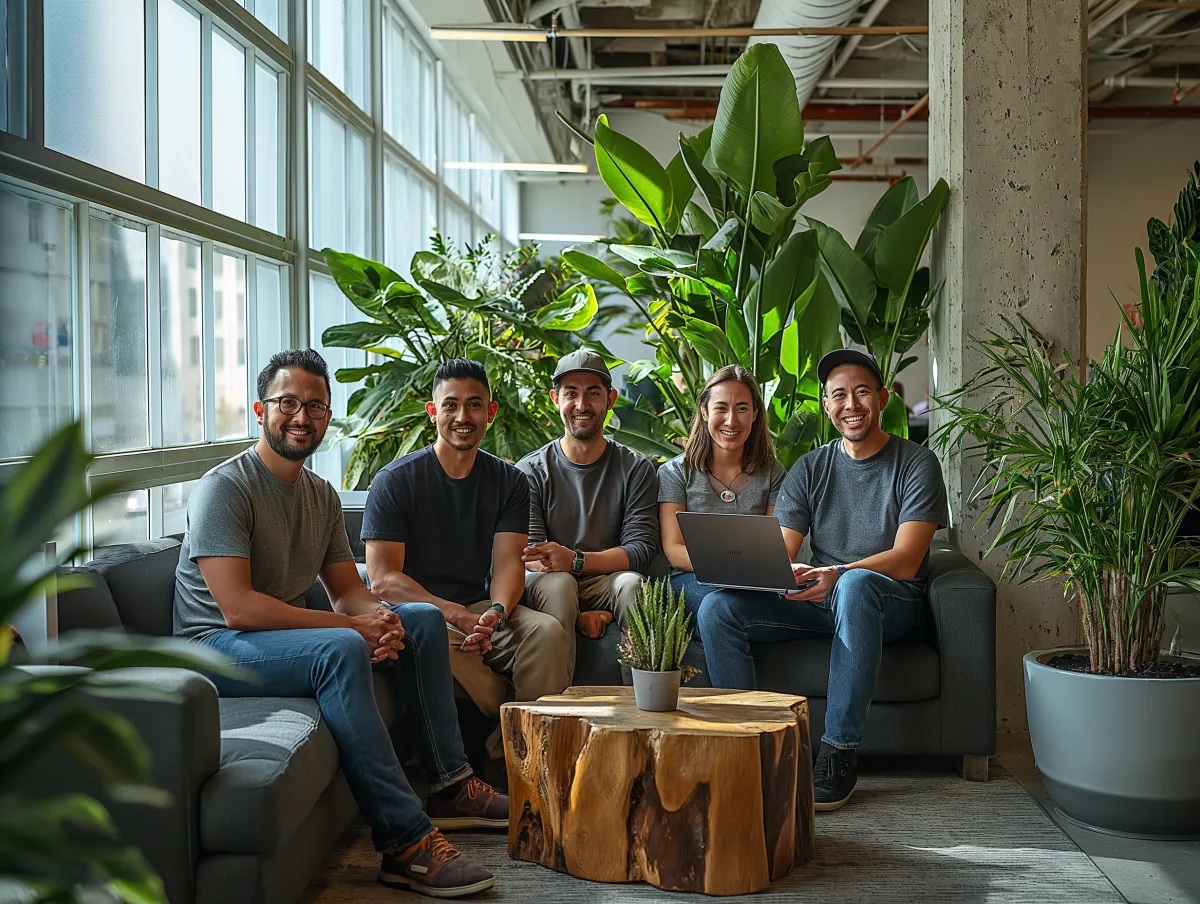 Equipa reunida em ambiente informal